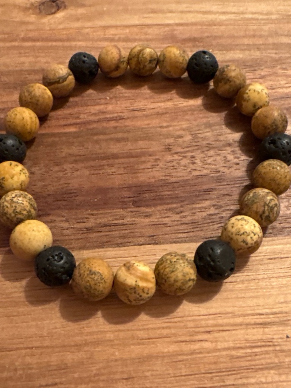 Handmade Picture Jasper and Black Lava Stone Beaded Bracelet